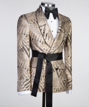 golden black belt breasted suit for men
