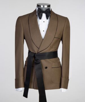 brown black belt breasted suit for men