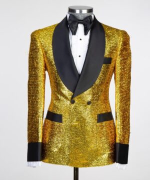 yellow black belt breasted suit for men