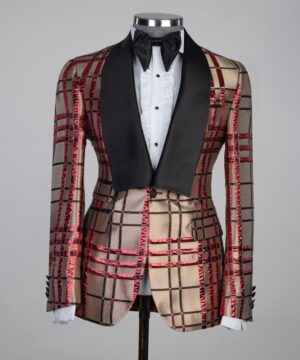 Gold satin stripped black sleeve male suit