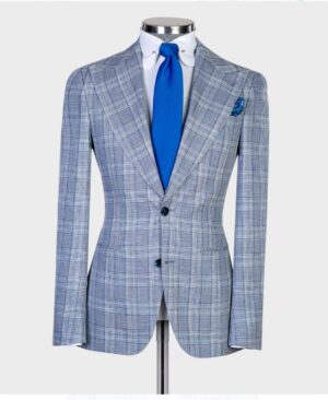 light gray stripped check  suit for men