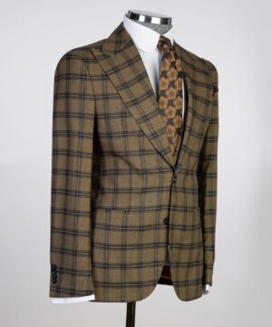 gold stripped check  suit for men