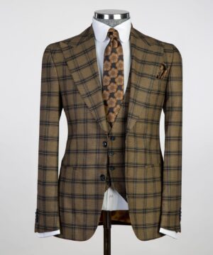 gold stripped check  suit for men
