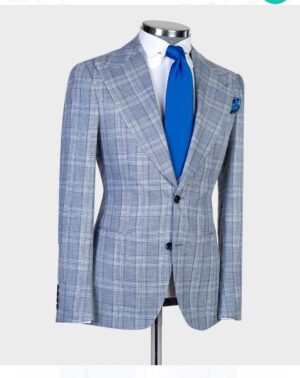 light gray stripped check  suit for men
