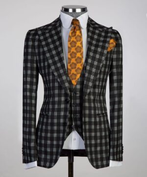 black stripped check  suit for men
