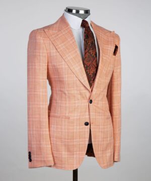 orange stripped check  suit for men