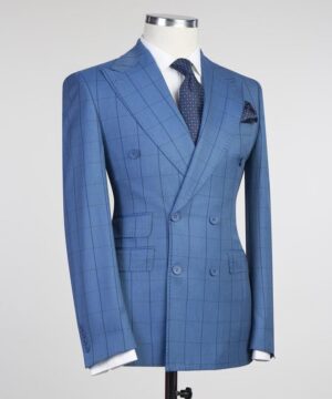 dark Blue check breasted suit for men