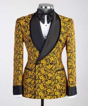 yellow flower decorate  breasted suit for men