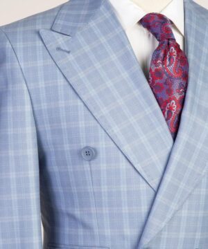 Blue check breasted suit for men