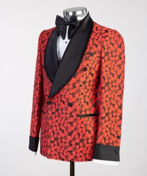 Red flower decorate  breasted suit for men